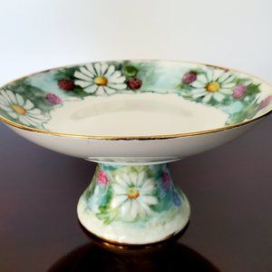 VTG Hand Painted Footed Jewellery Dish Tray / Serve ware Desserts Bowl Gold Rim